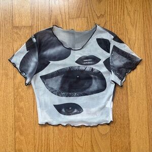 Y2K graphic mesh crop top